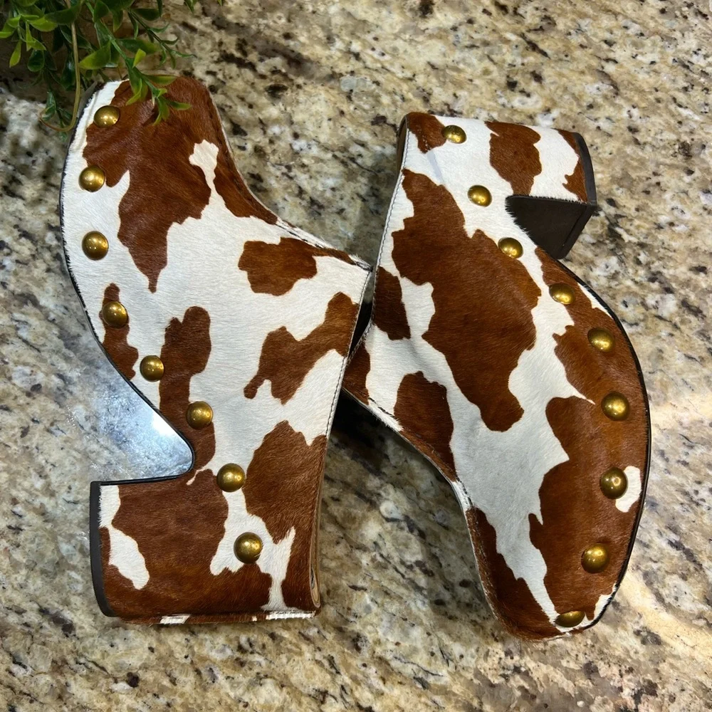 Tory Burch Blythe Haircalf Studded Animal Print Pump In Brown Mules Clogs 7M